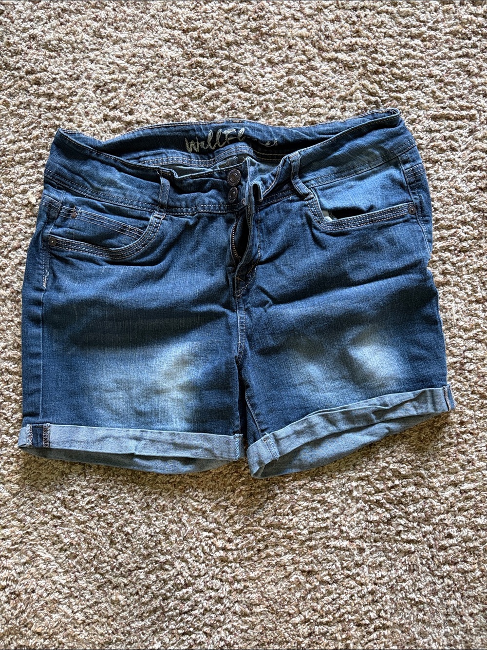 Walflower Mid-Rise Rolled Cuff Jean Shorts - Blue